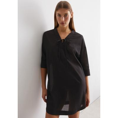Strandkleid MARC O'POLO, Damen, Gr. XS, N-Gr, schwarz, Web, Obermaterial: 100% Polyester, unifarben, casual, bequem ca. Mitte Oberschenkel, V-Ausschnitt, Halbarm, Kleider, leichtes Tunika-Kleid, seitliche Schlitze Image