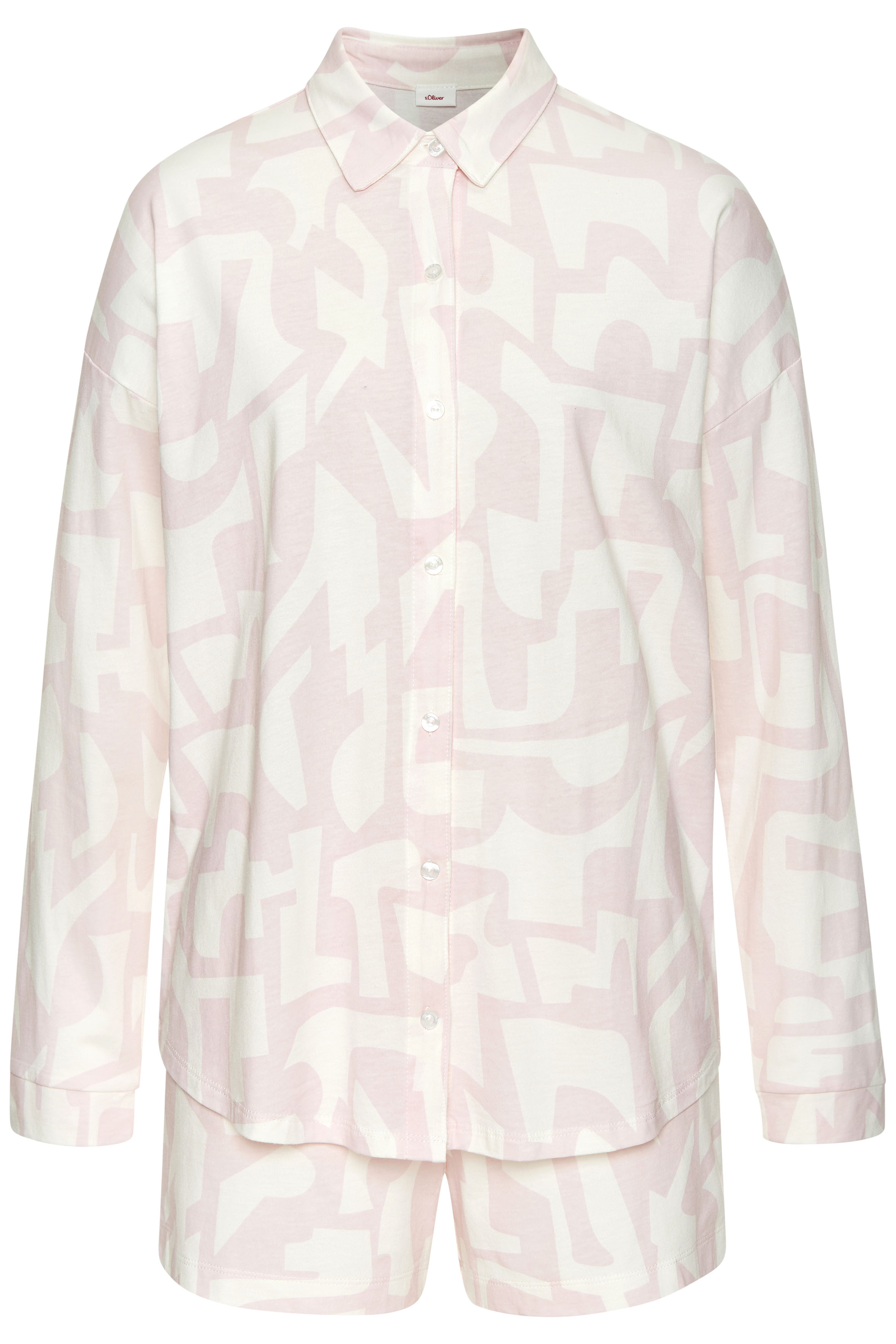 Shorty S.OLIVER, Damen, Gr. 44/46, rosa (rosa, weiß gemustert), Single Jersey, Obermaterial: 50% Baumwolle, 50% Viskose, lässig geschnitten kurz, V-Ausschnitt, 1-Knopf-Manschette, Homewear-Sets Shorty, mit grafischem Print