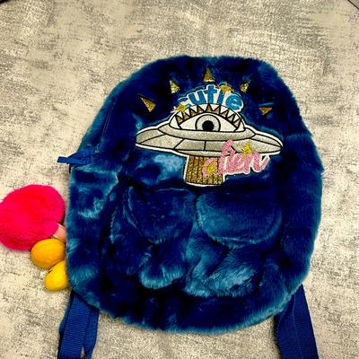 Zara Accessories | Zara Girl Furry Backpack With Front Pockets And 3 Zipper Attachments | Color: Blue | Size: Osg