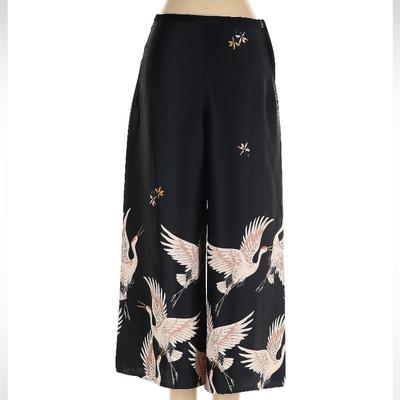 Zara Pants & Jumpsuits | Zara Black Satin Crane Bird Floral Asian Chinese Print Cropped Pants | Color: Black/Pink | Size: Xs