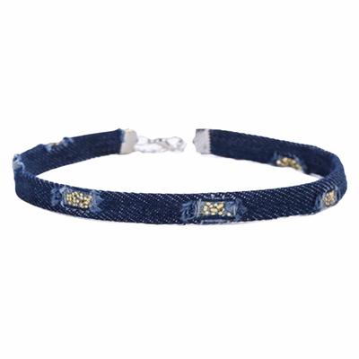 Zara Jewelry | Zara Jean Gold Glitter On Denim Adjustable Choker | Color: Blue/Gold | Size: Various