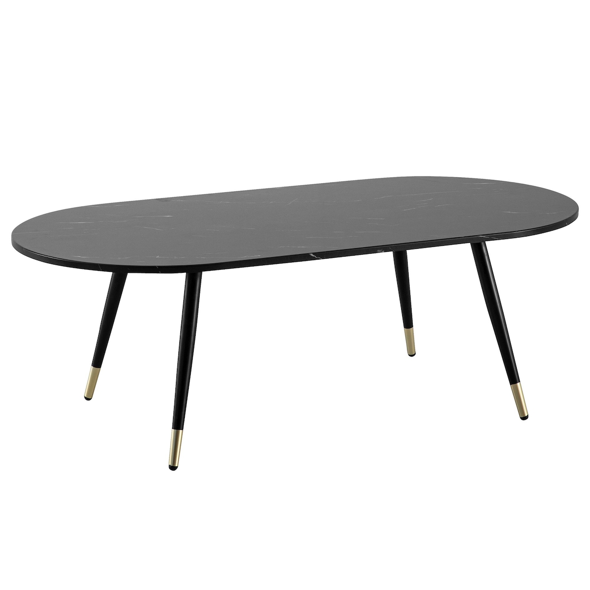 KADIMA DESIGN Couchtisch 120x60x41,5 cm mit Marmor Optik Schwarz Modern, Design Wohnzimmertisch mit Metall-Gestell, Sofatisch Oval Tisch Groß, Beistelltisch Image