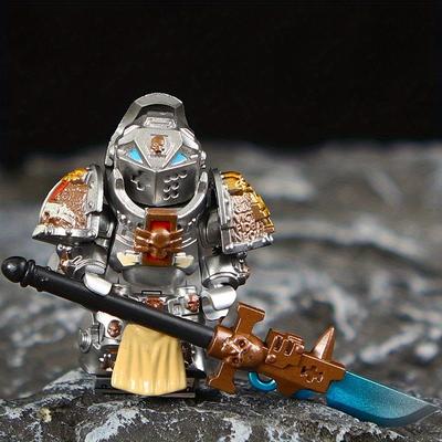 TEMU [ Gem] Golden Moc Warrior Figure With , Spear, Helmet & Armor - Abs Material, Intricate Design, Collectors 14+, Ideal For Gifts And