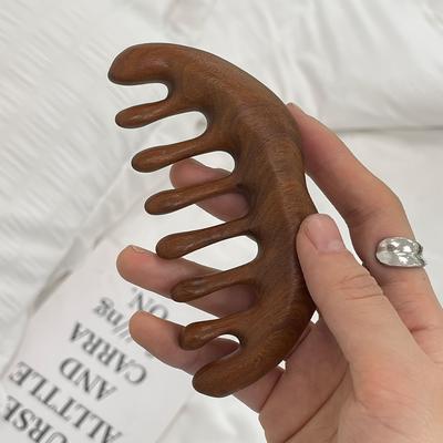 TEMU 1pc Natural Sandalwood Comb Wide Tooth Hairdressing Comb Gua Sha Comb Scalp Massage Hair Comb Anti Static Hair Comb For All Hair Types Image