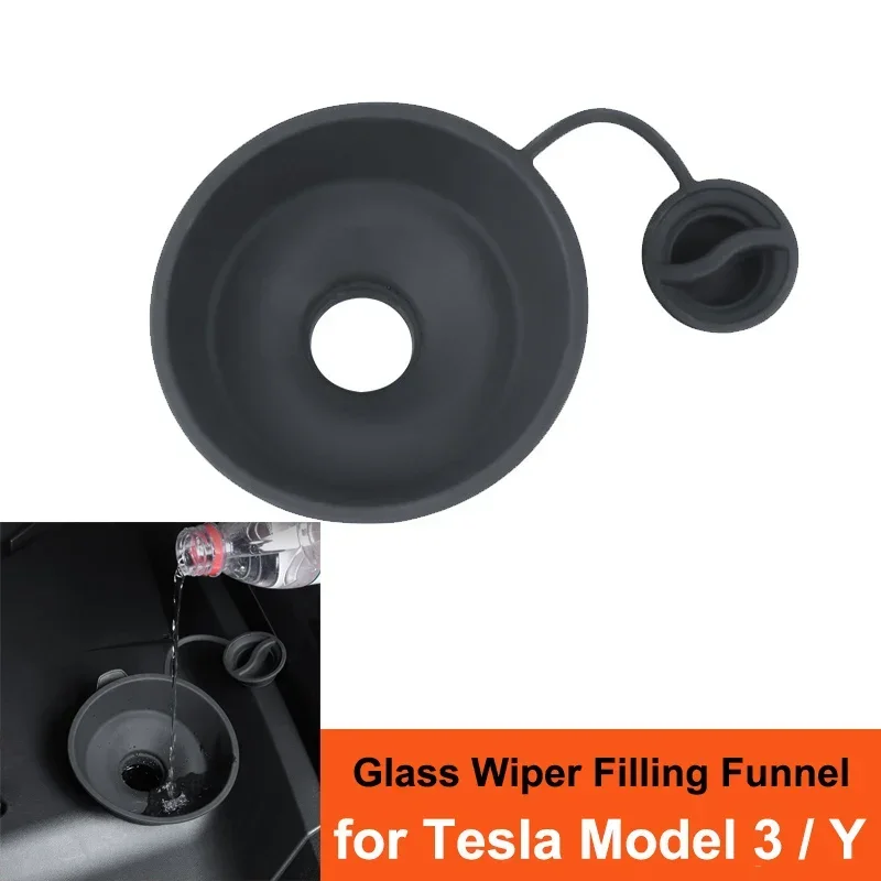 Für Tesla Modell Y 2025 Zubehör Glas Wasser Wischer Füllung Trichter Füllstoff M3 2023, Vergrößert Auslaufsicher Windschutzscheibe Silikon Teile Image