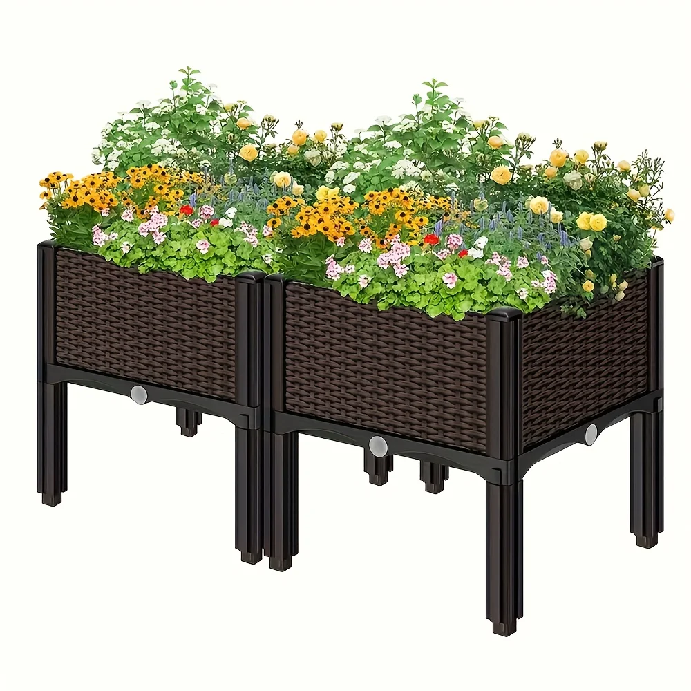 Weben Sie ein erhöhtes Gartenbett-Set – robuster erhöhter Blumentopf aus Kunststoff, mehrteiliges Blumen- und Gemüseständer für den Außenbereich Image