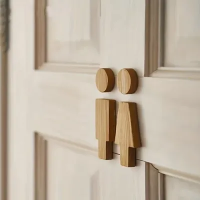 Toilettenschild aus Holz für Männer und Frauen, Badezimmerschilder-Set, Toilettenschilder, Badezimmer-Türschilder, Waschraum-Schild für Zuhause Image