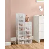 SONGMICS Schuhboxen, 12er Set, Schuh-Organizer aus Kunststoff, faltbar und stapelbar, für Schuhe bis Größe 44/46, weiß