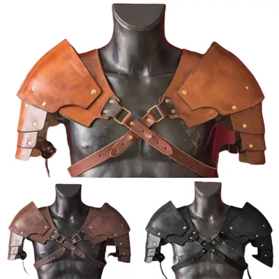 Mittelalterliche Wikinger Ritter Pirat PU Leder Schulter Rüstung Steampunk Pauldrons Cosplay Kostüm Image