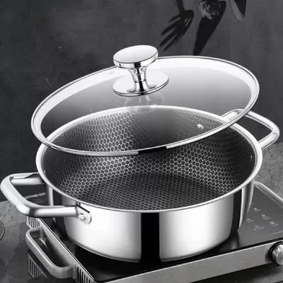Stainless Steel Soup Pot Wok Non-stick Frying Pan with lid Honeycomb Home Hot Pan Induction Cooker Gas Stove Kitchen Cookware