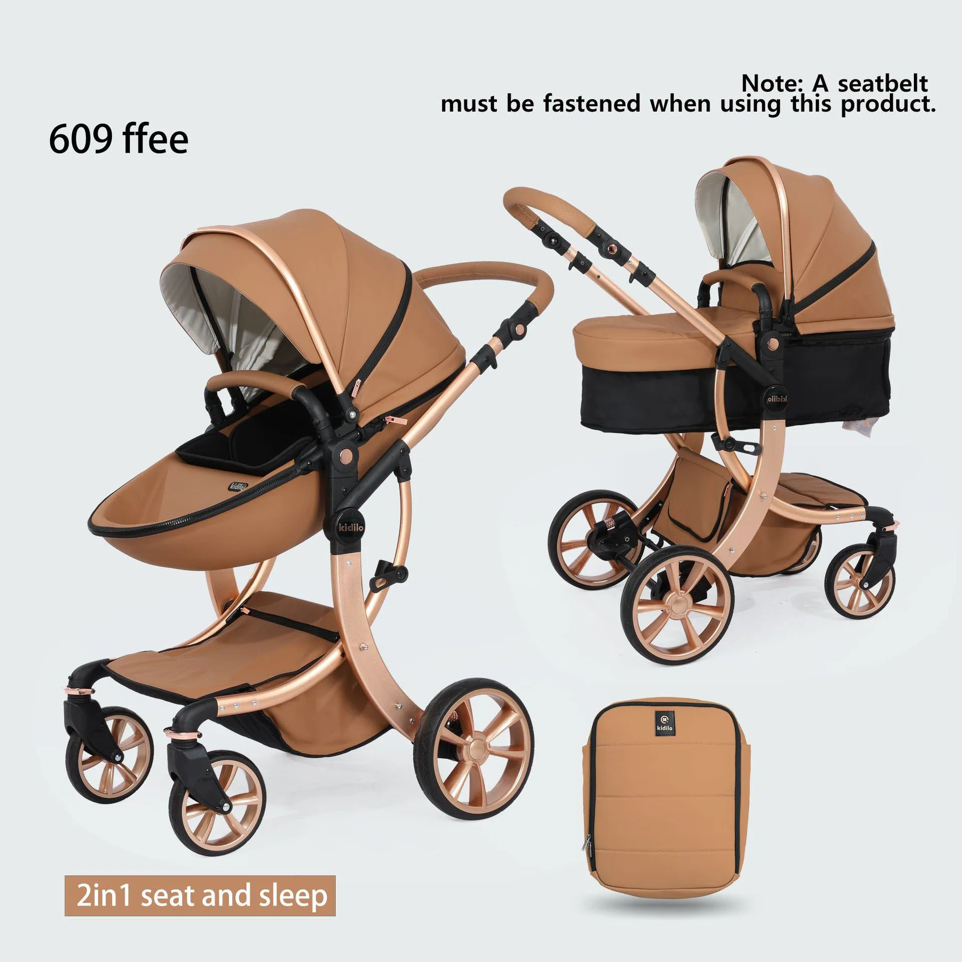 Luxuriöser 2-in-1-Kinderwagen, Kinderwagen mit hoher Landschaft für Neugeborene, multifunktionaler Kinderwagen, ausgestattet mit Mama-Tasche, High-End Image