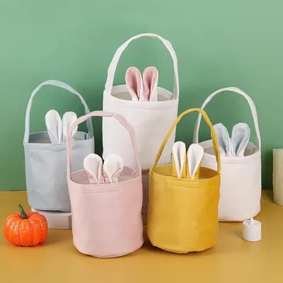 5pcs Easter Bunny Ears Candy Handbag DIY Easter Storage Large Capacity Easter Egg Search Basket