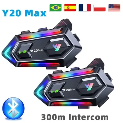 Y20 MAX Motorcycle Helmet Bluetooth Headset Intercom RGB Colorful Light With Mixing V5.3 Effect
