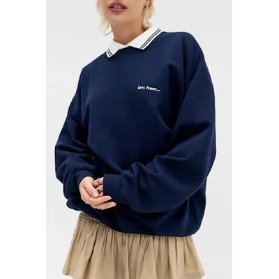 iets frans. Embroidered Sweatshirt - Navy S at Urban Outfitters