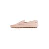 Slipper TOMMY HILFIGER "FLAG SOFT SUEDE DRIVER LOAFER", Damen, Gr. 38, grau (helltaupe), Veloursleder, casual, Schuhe, Schlupfschuh, Bequemschuh, Mokassin, Flats mit modischen Zierriegel