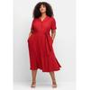 Blusenkleid SHEEGO BY JOE BROWNS "Große Größen", Damen, Gr. 58, Normalgrößen, rot, Obermaterial: 100% Viskose;Futter: 100% Baumwolle, unifarben, feminin, figurumspielend wadenlang, V-Ausschnitt, Kurzarm, Kleider, mit Reverskragen und Bindegürtel