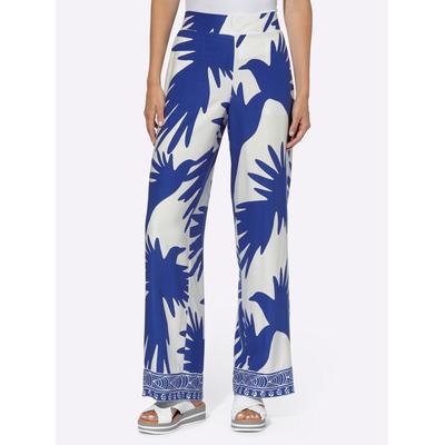 Palazzohose HEINE, Damen, Gr. 19, Kurzgrößen, blau (royalblau, ecru, bedruckt), 100% Viskose, gemustert, mehrfarbig, bedruckt, lang, Hosen Image