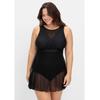 Badekleid SHEEGO "Große Größen", Damen, Gr. 48, Cup C, schwarz, Polyamid, Xtra Life LYCRA, unifarben, Badeanzüge, mit Mesh-Rock und intergrierter Hose