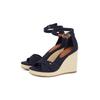 High-Heel-Sandalette TOMMY HILFIGER "FLAG HIGH WEDGE ESPAD CRISSCROSS", Damen, Gr. 40, blau (dunkelblau), Baumwolle, modisch, Schuhe, Riemchensandale, Sommerschuh, Keilsandalette, verstellbarer Schnalle