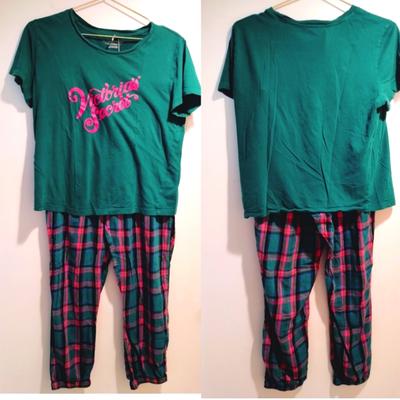 Pink Victoria's Secret Intimates & Sleepwear | Women's Victoria's Secret Pink Mad For Plaid Holiday 2021 Pajamas Set Top & Pant | Color: Green/Pink | Size: Sp