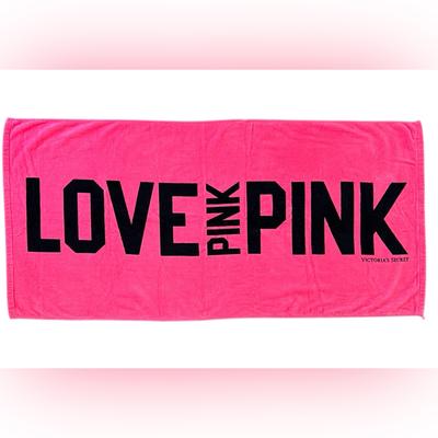 Pink Victoria's Secret Bath | Victorias Secret Love Pink Beach Bath Towel Terry Cloth Hot Pink Pool 27x58 | Color: Black/Pink | Size: Os