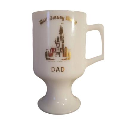 Disney Dining | Vintage Mug Walt Disney World White Milk Glass Dad Footed Coffee Tea Cup Gold | Color: White | Size: Os
