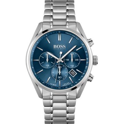 Chronograph BOSS "CHAMPION", silber (silberfarben, blau), Armbanduhren, Herren, Quarzuhr, Herrenuhr, Armbanduhr, Stoppfunktion, Edelstahlarmband Image