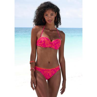 Bügel-Bandeau-Bikini VENICE BEACH "Kensi", Damen, Gr. 42, Cup C, bunt (orange, pink bedruckt), Xtra Life LYCRA, Bikini-Sets, mit kontrasfarbener Häkelkante Image