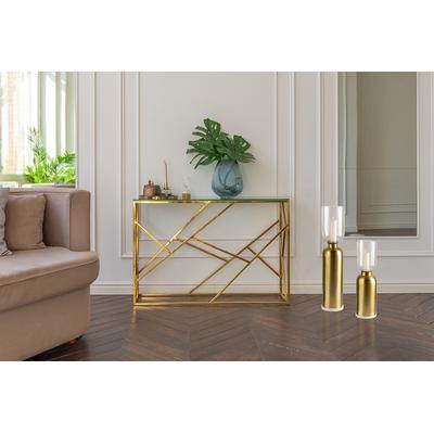 Kerzenhalter KAYOOM "Bodenkerzenhalter Shanti 125", gold, B:19cm, Kerzenhalter, Bodenkerzenhalter aus Metall, Marmor-Sockel, Windlicht aus Glas Image