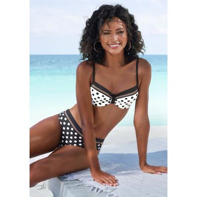 Bügel-Bikini LASCANA, Damen, Gr. 42, Cup C, schwarz (schwarz, creme), Recycling-Polyamid, gepunktet, Bikini-Sets, mit süßen Tupfen Image