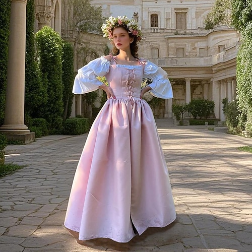 Retro Vintage Mittelalterlich Renaissance Kleid Abschlussballkleid Prinzessin Elfen Kostüm Damen Keltisch Fantasie königlich Halloween Karneval Leistung Party LARP Erwachsene Kleid Image