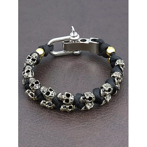 Punk-Totenkopf-Armband für Männer – handgewebtes Paracord-Armband zum Überleben, Gothic-Biker-Armband aus Metall, Schmuck im Rock-Stil für Partys und Konzerte Image