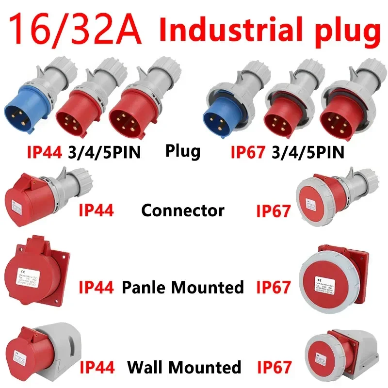 1/5/20/50 PCS 16/32A Industriestecker und Buchse 3P/4P/5Pin Elektrischer Steckverbinder IP67 Wandmontierte Buchse Stecker und Buchse Image