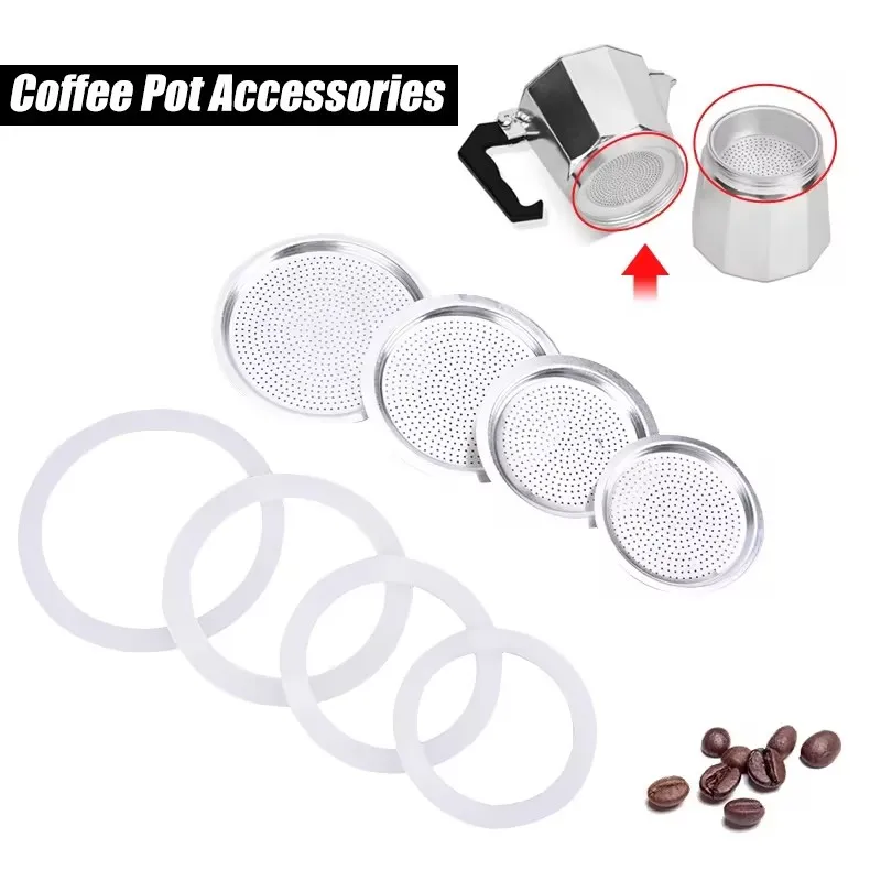 1 Set, 3 Silikondichtungen und 1 Stück Aluminiumfilter Moka Pot Kaffeeflaschen-Ersatz, kompatibel mit 3/6/9/12 Cup Moka Express