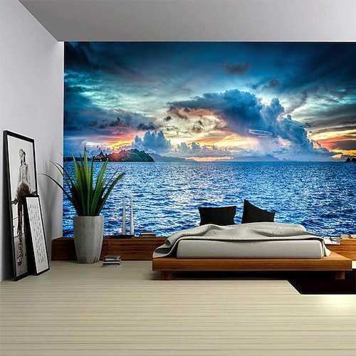 Landschaft Ozeanblick hängender Wandteppich Wandkunst großes Wandteppich-Mural-Dekor Fotografie Hintergrunddecke Vorhang Heim Schlafzimmer Wohnzimmer Dekoration Image