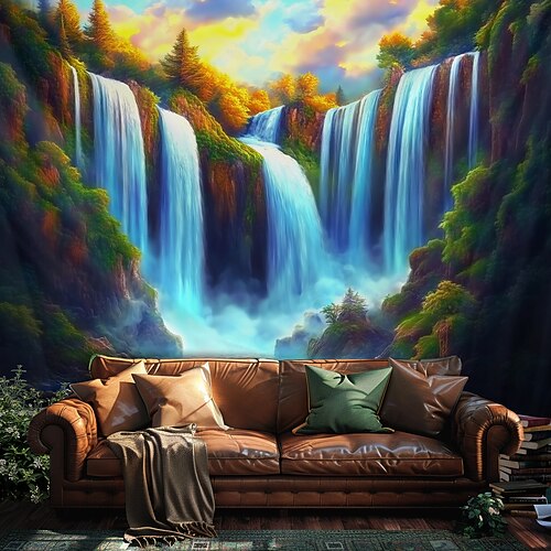 Landschaft Wald Wasserfall Hängeteppich Wandkunst Große Teppich Wandmalerei Dekor Fotohintergrund Decke Vorhang Zuhause Schlafzimmer Wohnzimmer Dekoration Image