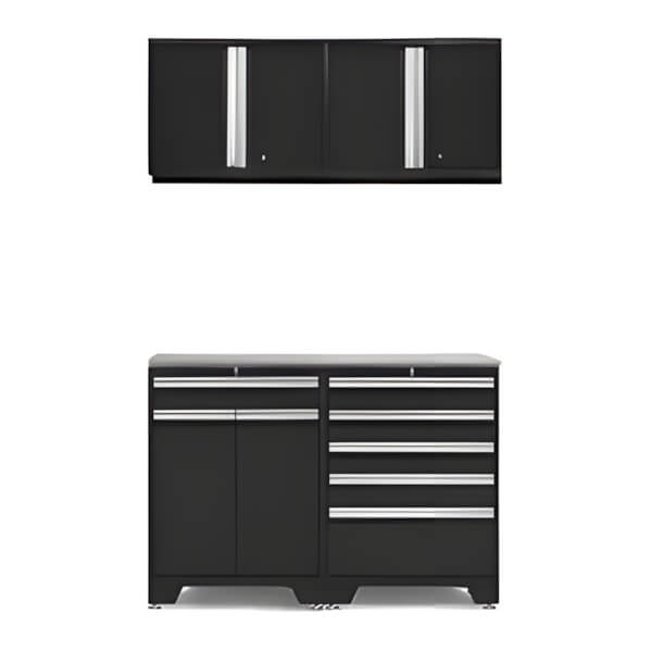 NewAge Garage Cabinets PRO Black 5-Piece Workbench Set with Stainless Steel Top