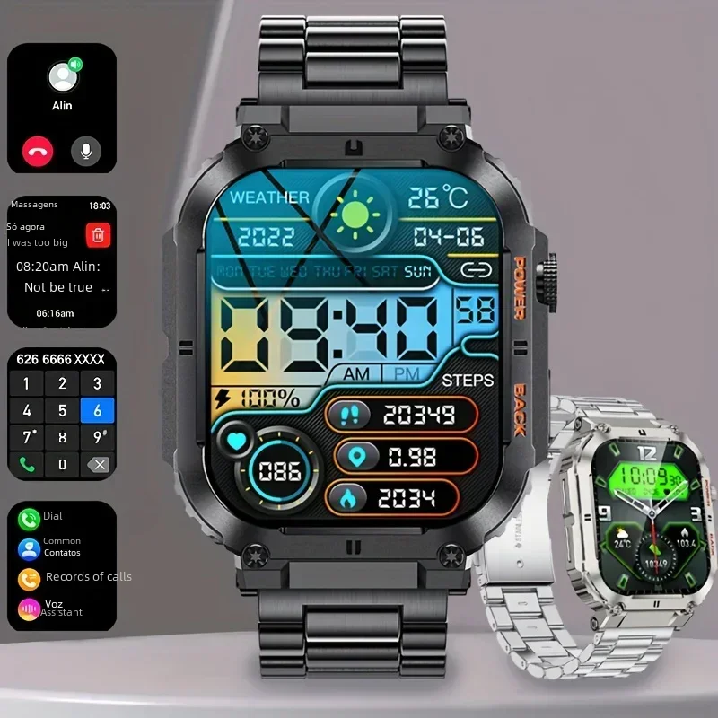 2024 neue Outdoor-Smartwatch Männer 1.96 "Bildschirm IP68 wasserdichte Uhren Bluetooth-Anruf Smartwatch mehrere Sportarten für Android iOS Image