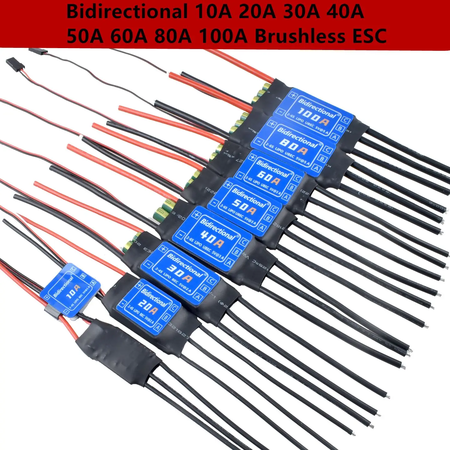 HV Bidirektionaler bürstenloser Regler 10A 20A 30A 40A 50A 60A 80A 100A Bürstenloser Regler 2-6S 3A/5V BEC/UBEC Regler für RC Boot Unterwasser Image