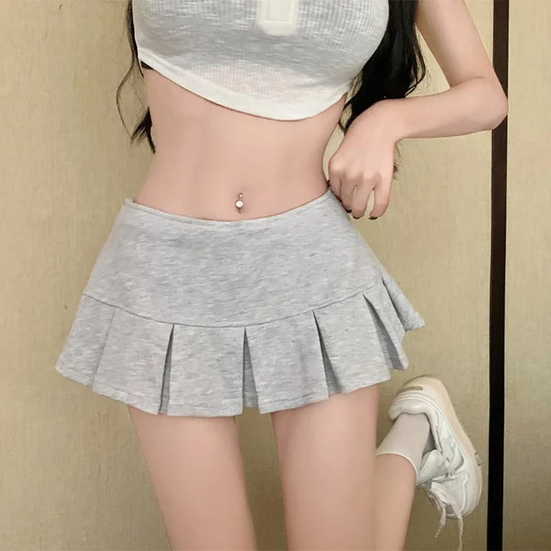 Lucyever Streetwear Y2K Mini Rock Frauen Sexy Low-Taille Ultrakurze Faltenröcke Weibliche Sommer Hot Solide Shorts A-linie Röcke Image