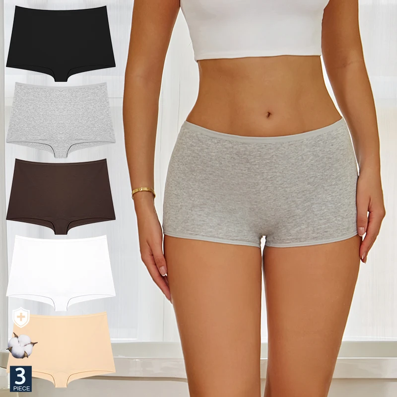 FINETOO 3 TEILE/SATZ Damen Baumwolle Höschen Nahtlose Sport Boxer Unterwäsche Weibliche Einfarbig Slips Gemütliche Intime Unterhose Weich Image
