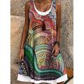 Per donna Mini Abito Vestito T-Shirt Vestito Estivo Abito a trapezio Vacanza Casual Spiaggia Quotidiano Vestibilità regolare Floreale Grafico Senza Maniche Collo a U Bianco Rosso Marrone Verde Estate