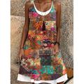 Per donna Mini Abito Vestito T-Shirt Vestito Estivo Abito a trapezio Vacanza Casual Spiaggia Quotidiano Vestibilità regolare Floreale Grafico Senza Maniche Collo a U Bianco Rosso Marrone Verde Estate