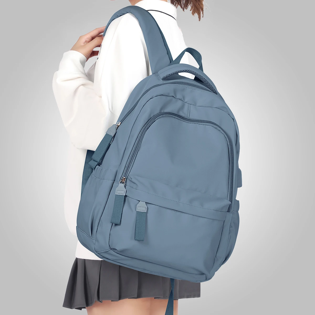 Sac à dos de mode décontracté de grande capacité, sac à dos pour ordinateur portable d'école de couleur unie, sac d'école d'étudiant Simple et mignon à fermeture éclair pour filles et garçons