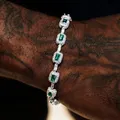 Bracelet émeraude en or blanc avec diamant pour homme et femme, bijoux fins, vert glacé, pierre précieuse, cadeau, 7mm