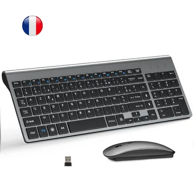 AZERTY Layout French Ultra-Slim Wireless Keyboard and Mouse 2.4G Mouse Keyboard Set Silent Energy