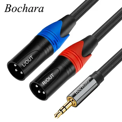 Bochara Braided TRS 3.5mm Stereo Jack to Dual XLR Male OFC Aux Audio Cable Foil+Braided Shielded For