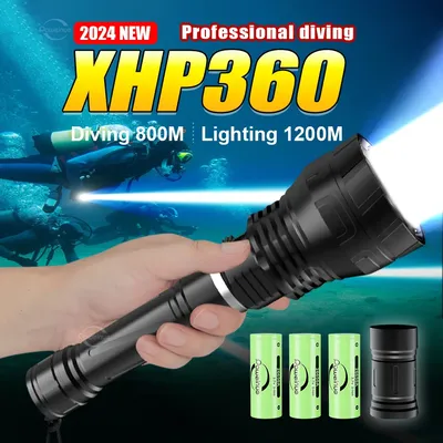 Most Powrful XHP360 Scuba Diving Flashlight Super Bright Professional Underwater Diving Torch