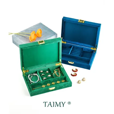 New Design Velvet Wooden Kawaii Travel Custom Logo Jewelry Box Ring Earrings Storage Case Jewellery