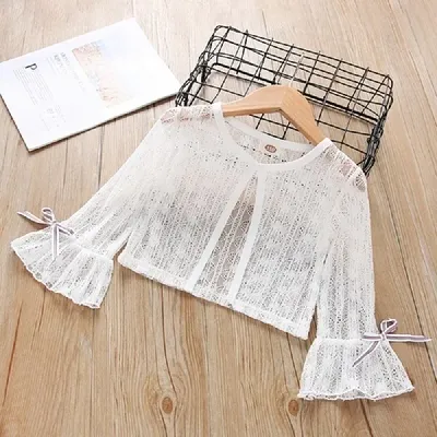 2024 Spring Girls Shawl Thin Baby Sunscreen Cloak Princess Hollow New Cardigan Children Coat LZ317